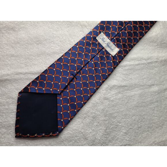Paul Frederick blue orange scale print Italian silk tie - Picture 4 of 6